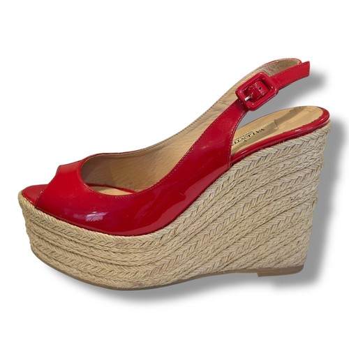 Scarpe Valentino espadrillas zeppa slingbacks St. Tropez rosso vernice punta aperta 36 - Foto 11 di 19