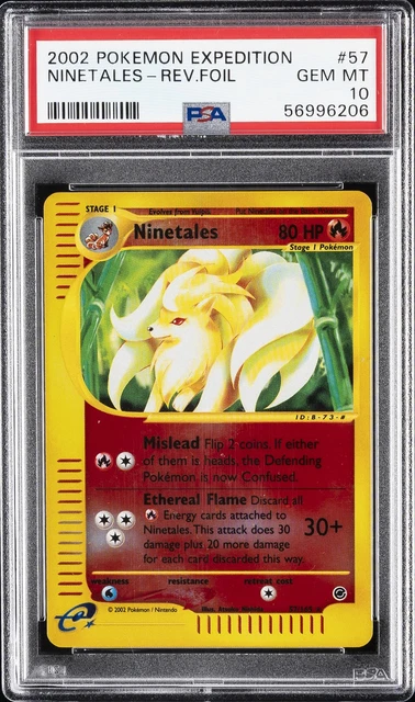 2002 POKEMON EXPEDITION #57 NINETALES-REVERSE FOIL PSA 10