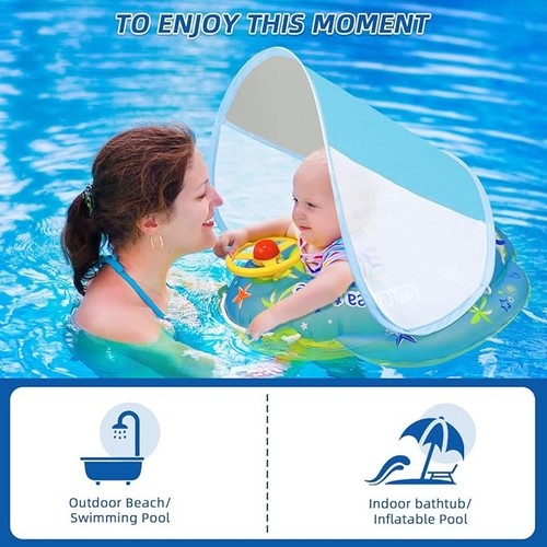 Toddler Pool Float with Canopy – Inflatable Sun Protection Swim Seat 3+ - 第 3/6 張圖片