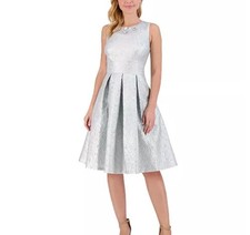 New With Tags Eliza J Women's Textured Metallic Silver Fit & Flare Dress Size 4