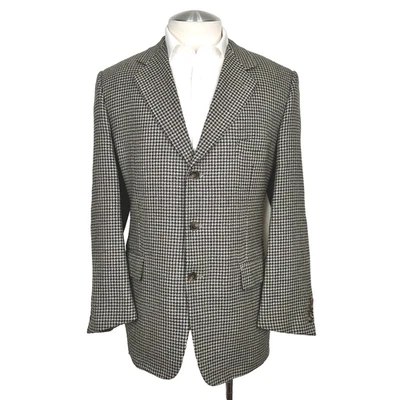 Corneliani Brown & Black Houndstooth 3 Button Tweed 100% Wool Sport Coat 44 R