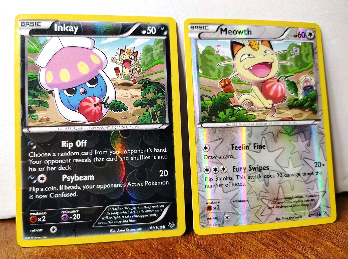 INKAY 41/108 & MEOWTH 67/108 REVERSE HOLOS ROARING SKIES THE GREAT BERRY HEIST