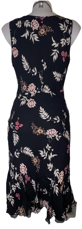 Vestido De Colección Años 90 Para Mujer Negro Seda Floral Capucha Cuello Talla 10 Bruja Grunge Hada Gótico Foto 2 de 4