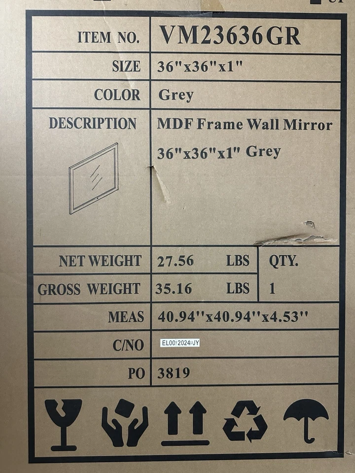 Elegante Espejo de Pared Baño Marco Cuadrado Tradicional Aqua 36"Wx36" H Iluminación Foto 4 de 4