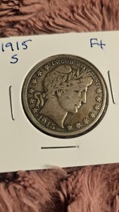 1915-S Barber Half Dollar 50C Silver Better Date San Francisco Mint Fine F