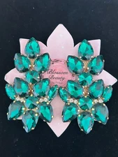 Handmade Green Faux Crystal & Diamante Drag Queen Statement Pair Earrings NWOT
