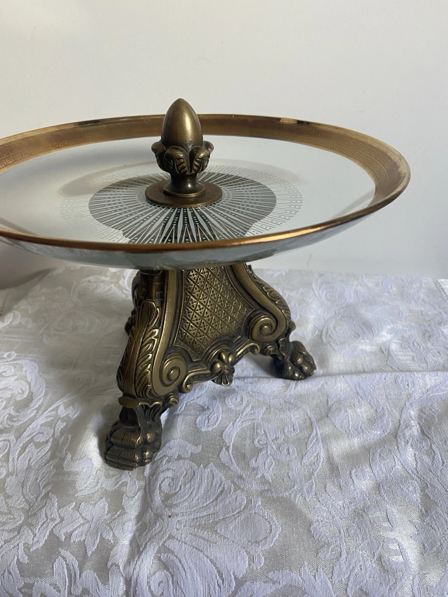 Tafelaufsatz Messing/ Bronze Glas H 17 B 22 Metallfuß Löwenpfoten-Füßen