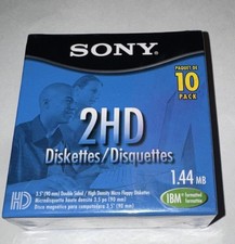Vintage Sony 3.5" Floppy Disks 2HD 1.44MB IBM Formatted Sealed 10 Pack New