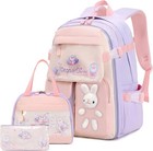 Girls Backpack Set,3PCS Kawaii Bunny School Backpacks with Lunch Box&Pencil Case