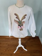 Christmas Whimsical Sweatshirt Hand-Painted Reindeer Holiday Design Sz M