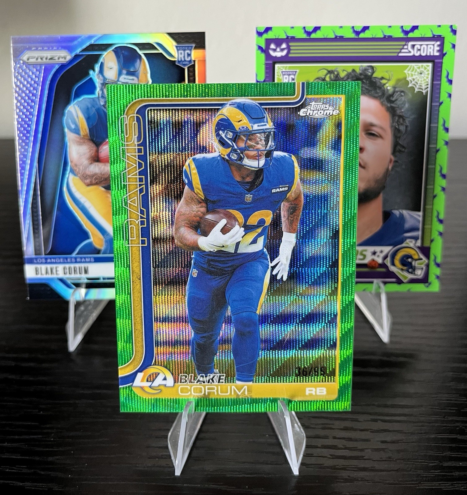 Blake Corum 3 Card Lot - 2025 Topps Chrome #171 Green /99 Prizm Variation Rams
