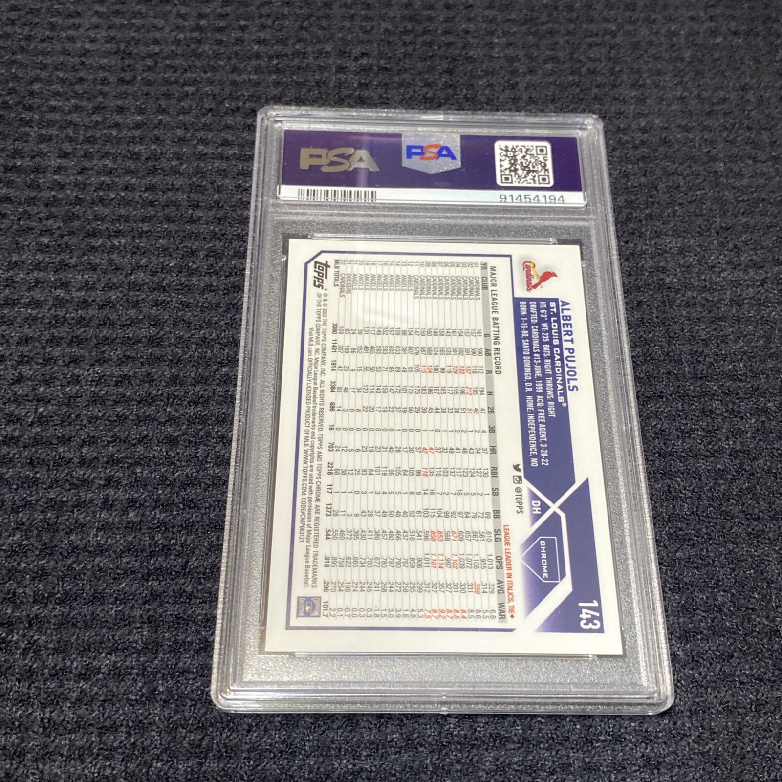 2023 Topps Chrome - Albert Pujols - #143 Gold /50 REFRACTOR PSA 10 AF09 view 2