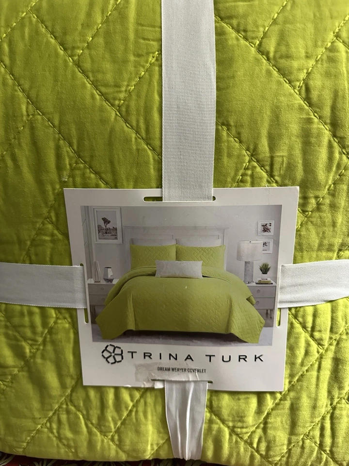 JUEGO DE COLCHAS TRINA TURK DREAM WEAVER 3p KING VERDE NUEVO $288 HERMOSO Muy Suave Foto 2 de 4