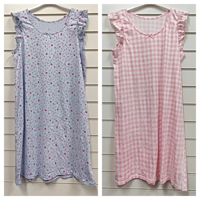 INDIGO SKY DAMEN GEBLÜMT & KARIERT 100 % BAUMWOLLE JERSEY NACHTHEMD GRÖßE UK 8 18