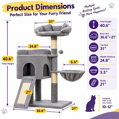 Cat Scratching Post with Natural Sisal Rope, Plush Lying Platform and Sturdy