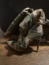 Mujeres Botas Sobre la Rodilla Stiletto Camufladas Botas Punta Punta Apretadas Botas Altas Tacones