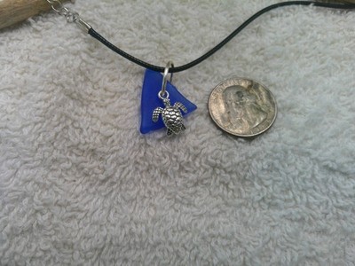 hawaii  BLUES Sea glass jewelry hawaii sea glass necklace 18 black leather chord