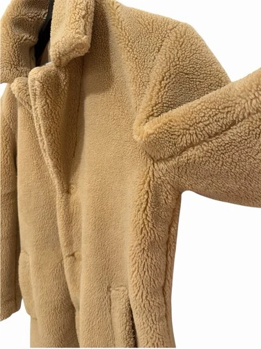 Topman Man’s Beige Borg Fleece Long Overcoat Button Front Pockets L Chest 40-42 image 5