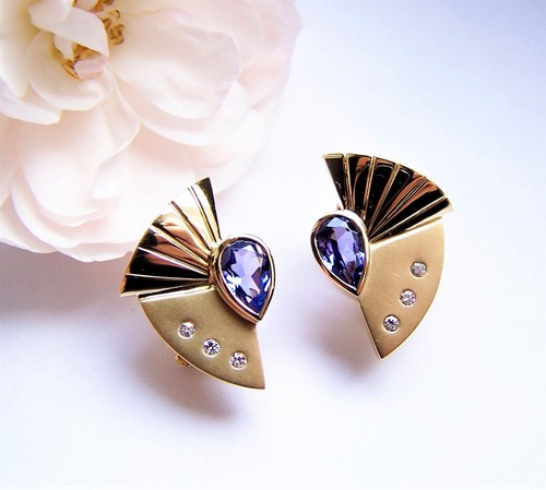 Tansanit Ohrringe Clip 750 Gold Tropfen blau Brillant Unikatmeister Handarbeit - Bild 8 von 8