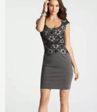 Ann Taylor Gray Black Floral Lace Cap Sleeve Stretch Sheath Dress Sz 2