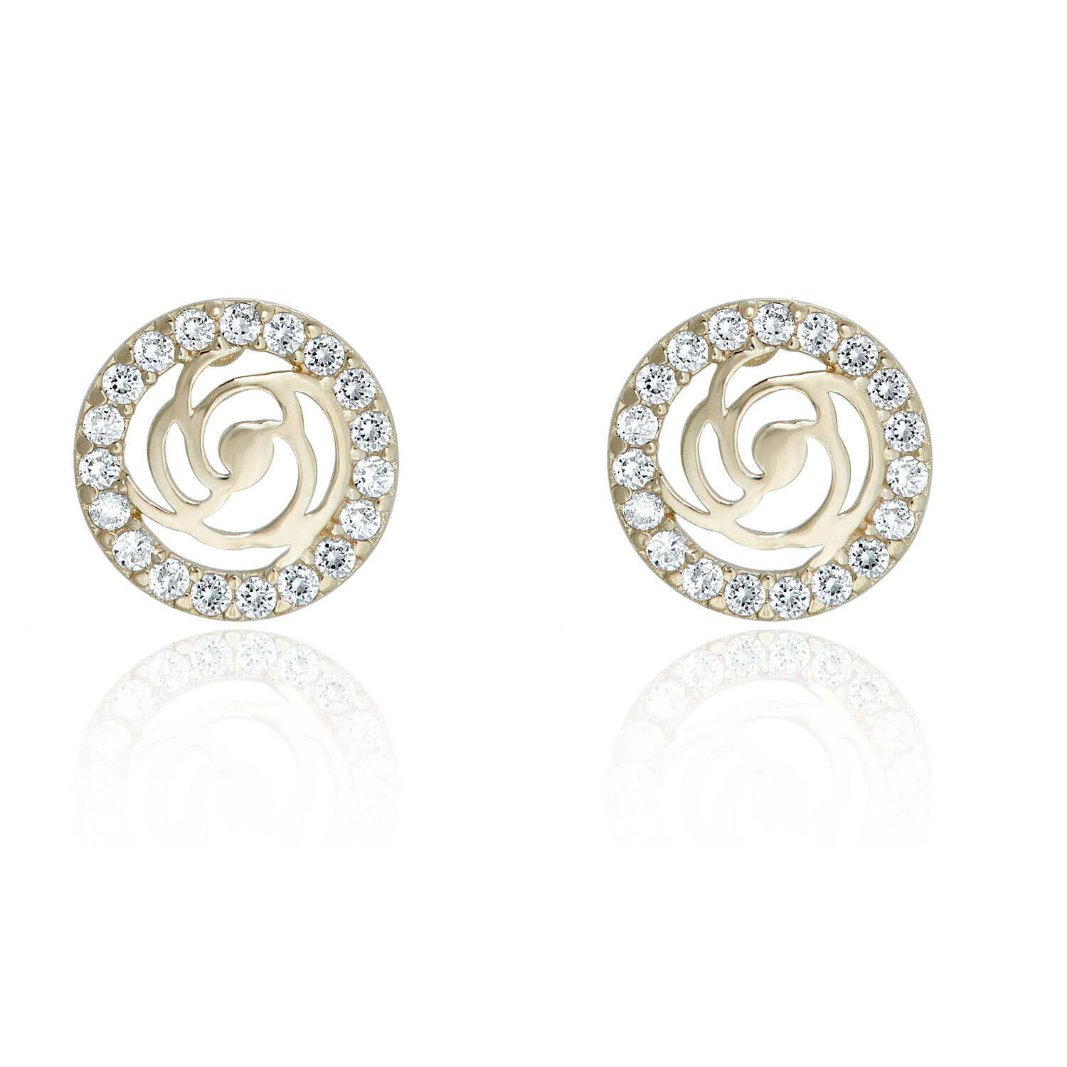 AVORA 10K Yellow Gold Cubic Zirconia CZ Open Circle and Rose Stud Earrings
