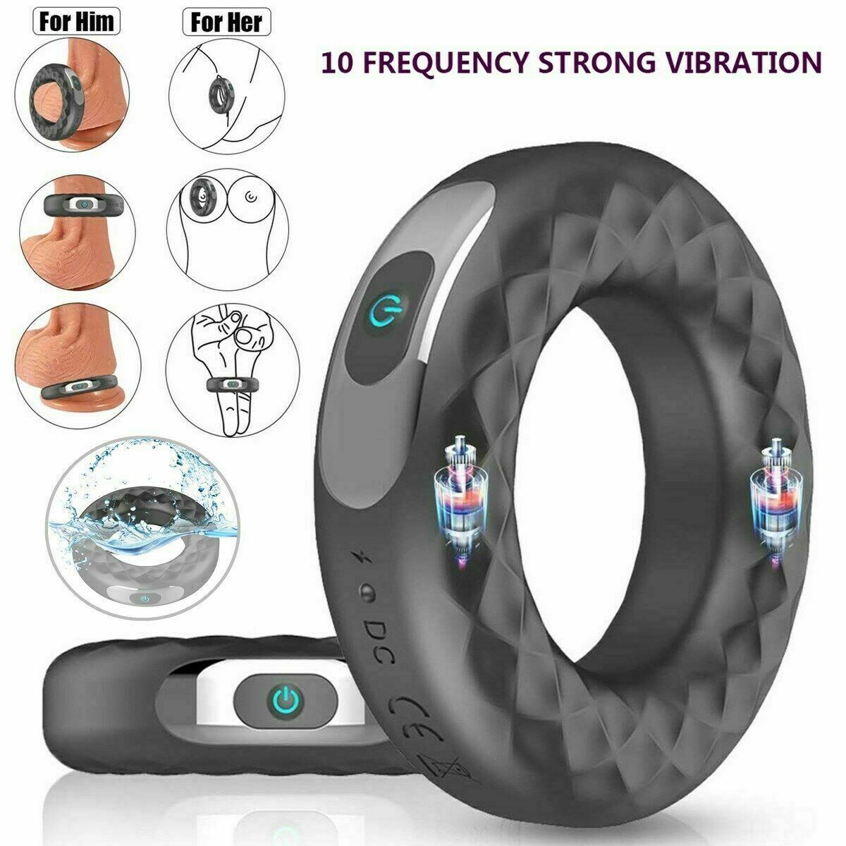 Vibrating Cock Ring Penis Ring Rechargeable Couple Sex Toy For Men Male  Soft