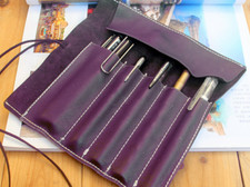 pencil pen Stationery roll holder case bag pocket cow Leather pouch purple H390