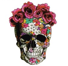Large Colorful Geometric Rose Skull Patch Iron On Applique Heat Transfer 10"