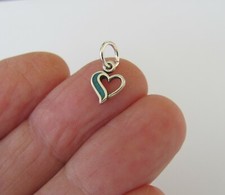 Very small Sterling Silver Heart with blue inlay mini tiny charm.