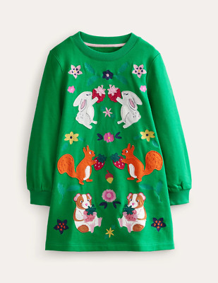 NEW Mini Boden Cosy Appliqué Sweatshirt Dress