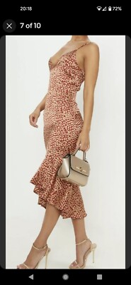 pretty little thing red leopard print dress Women's Leopard Printed Ruffle Detail Plunge Maxi Dress