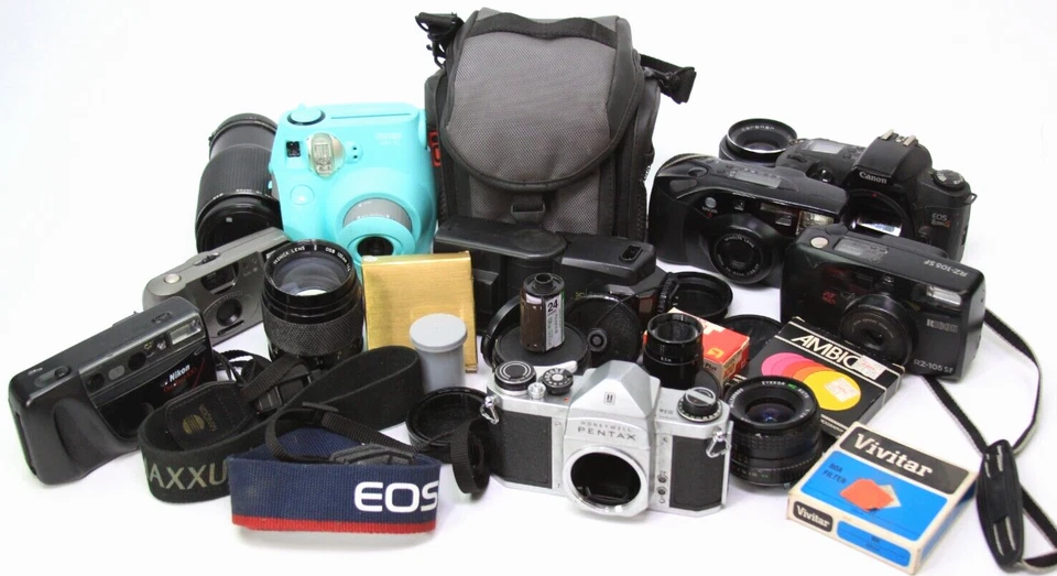 Vintage 10 Pfund Kamera Box Reparatur oder Requisiten Posten 35 mm SLR kompakte Objektive Film Riemen - Bild 2 von 4