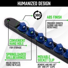 ABS Socket Organizer 1/2 3/8 1/4 inch Drive Socket Rail Holders Wall Mount Blue