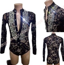 Man Dancewear Ballroom Latin Costume Rumba Waltz Rhythm Shirt Tango Caribbean