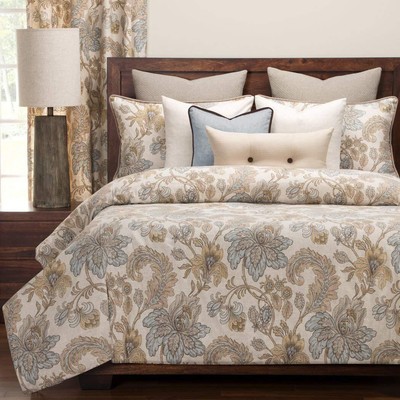 6 Piece Brown Blue Floral Duvet Cover Set Queen Light Blue Tan Blooming