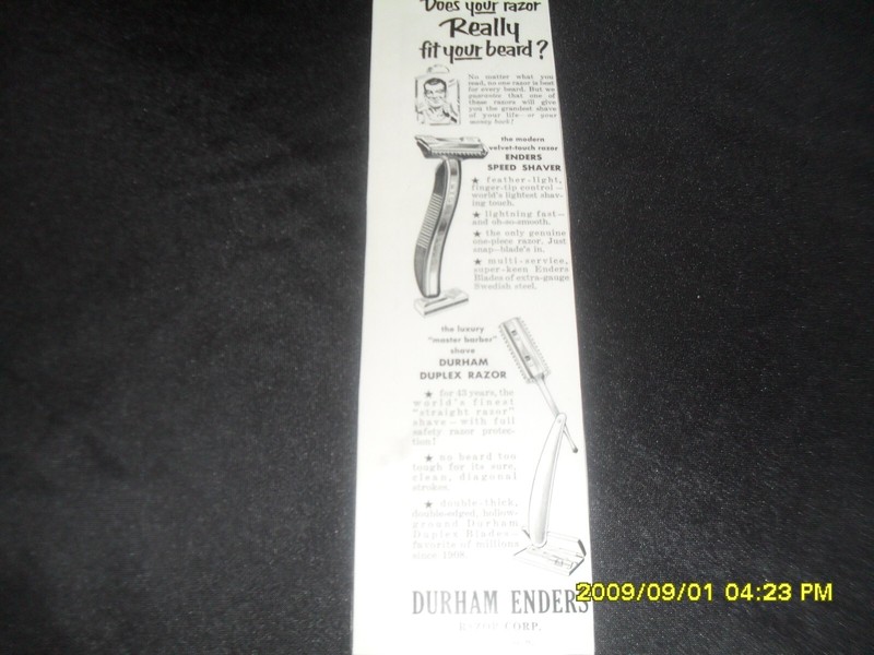Rare Vintage 1951 Durham Enders Razor Print Ad