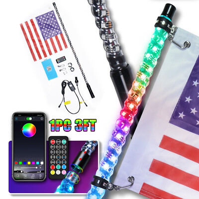 3FT LED Spiral Whip Light for Polaris Fit Can-Am UTV ATV Chase Neon Antenna Lamp