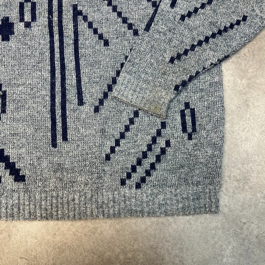 Vintage Knitted Jumper Mens 2XL Patterned Crew Neck Knit Sweater, Grey image 8