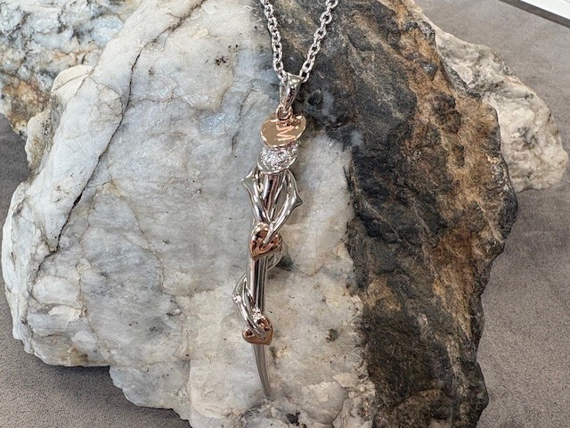 Ciondolo Firmato Julien Macdonald Per Clogau: Argento E Oro Rosa 9ct Con Topazio – Grande Formato (catena 20")