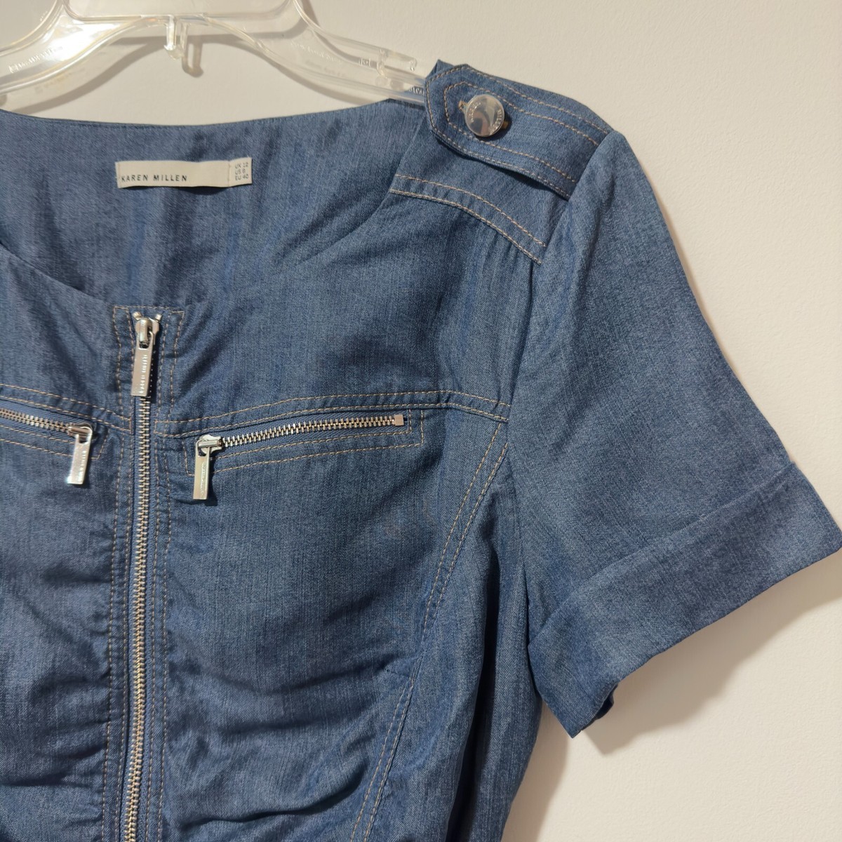 KAREN MILLEN 日本未入荷 デニムドレス 半袖 襟 ジッパー KAREN MILLEN 日本未入荷 デニムドレス 半袖 襟 ジッパー