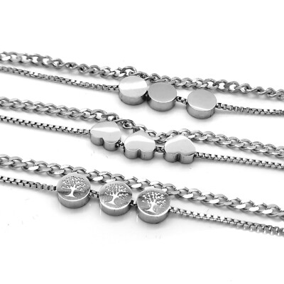 DAMEN EDELSTAHL ELEMENTS ARMBAND DOPPELKETTE VERSCHIEDENE MUSTER