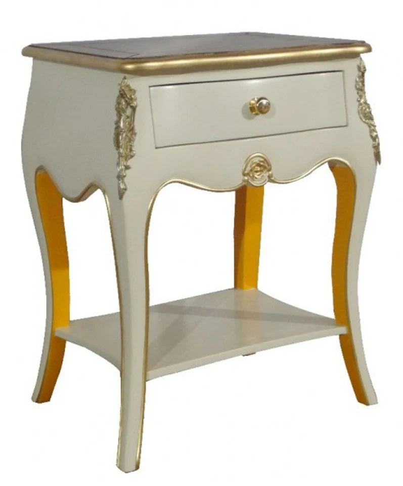 Casa Padrino Barock Kommode mit 1 Schublade Antik Weiß / Gold H 70 cm, B 50 cm - Bild 1 von 1