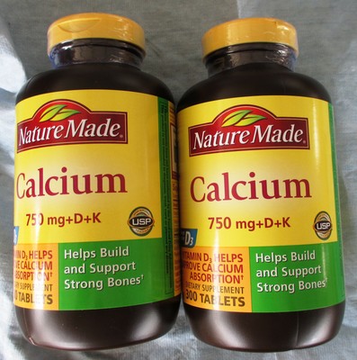 2 Pack Nature Made Calcium Vitamin D & Vitamin K 750 Mg 300 Tablets EX
