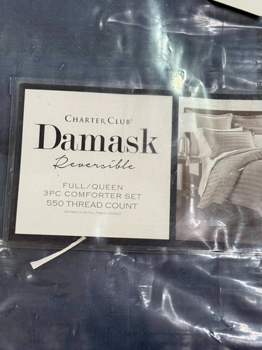 $400 Charter Club Damask Designs Woven Tile 3-Pc Blue Comforter Set Full Queen - Picture 3 of 7