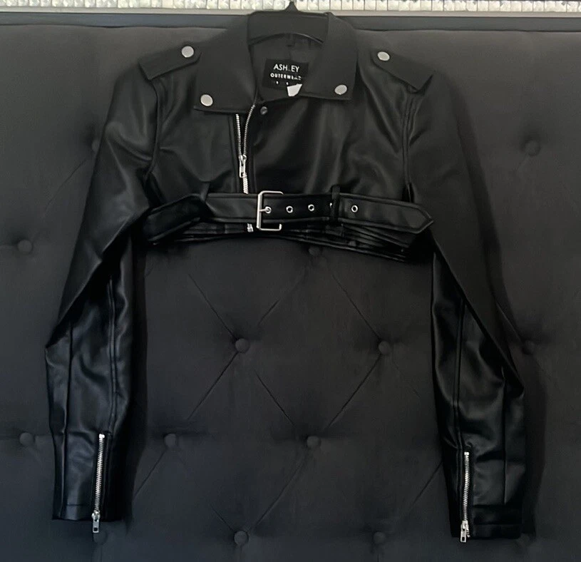 Ashley Outerwear Zip Up Cropped Faux Leather Jacket 50