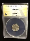 1941 10c ANACS AU 58 FSB MERCURY DIME *Full Split Bands*