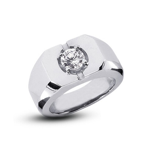 Anillo clásico de oro blanco con diamantes certificados naturales corte redondo D Si2 de 1,05 quilates para hombre - Imagen 7 de 10