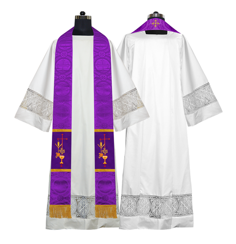 Traditional Clergy Stole with IHS and Wheat Design – Liturgical Vestment - Picture 3 of 7