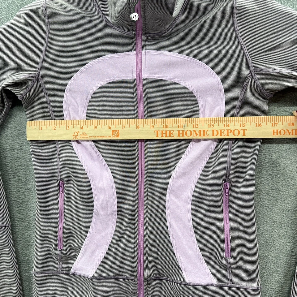 lululemon женщин в полоску полный молнии капот шеи молнии карман спортивная розовая куртка 4 - Изображение 2 из 4