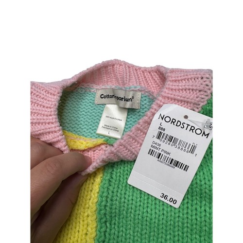 Cotton Emporium Kid's Color Block Sweater Large Mint Pink Green - Picture 2 of 3